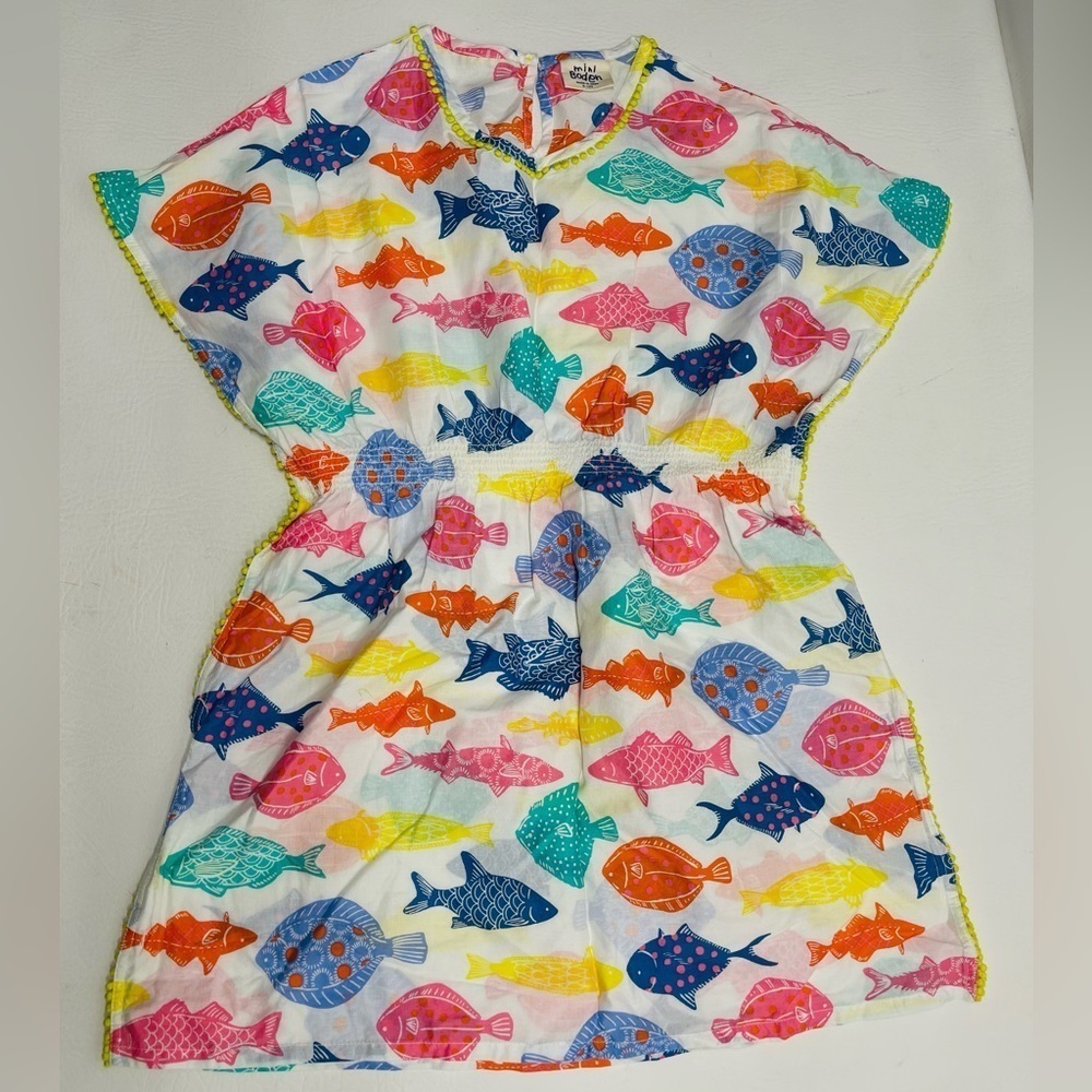 MINI BODEN girls size 9-10 swimsuit cover fish prints